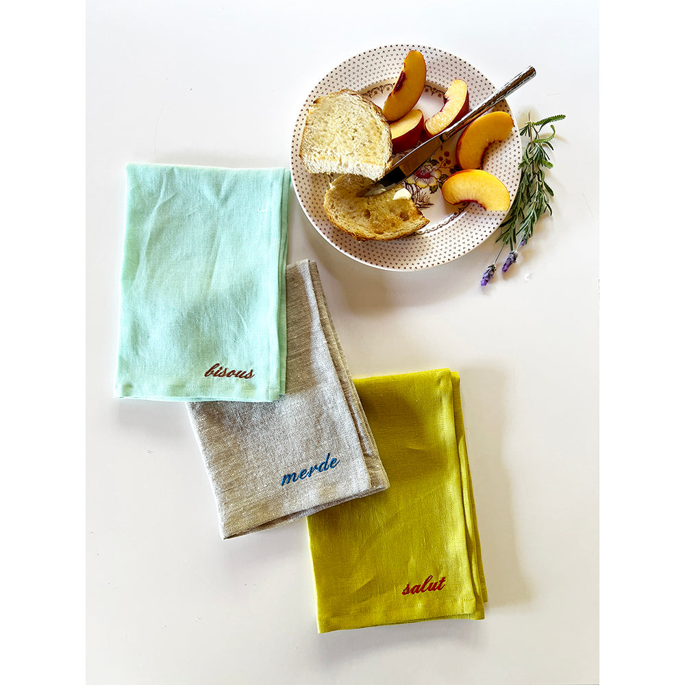 Olive Embroidery Linen Napkins (Set of 2) – KM Home Global