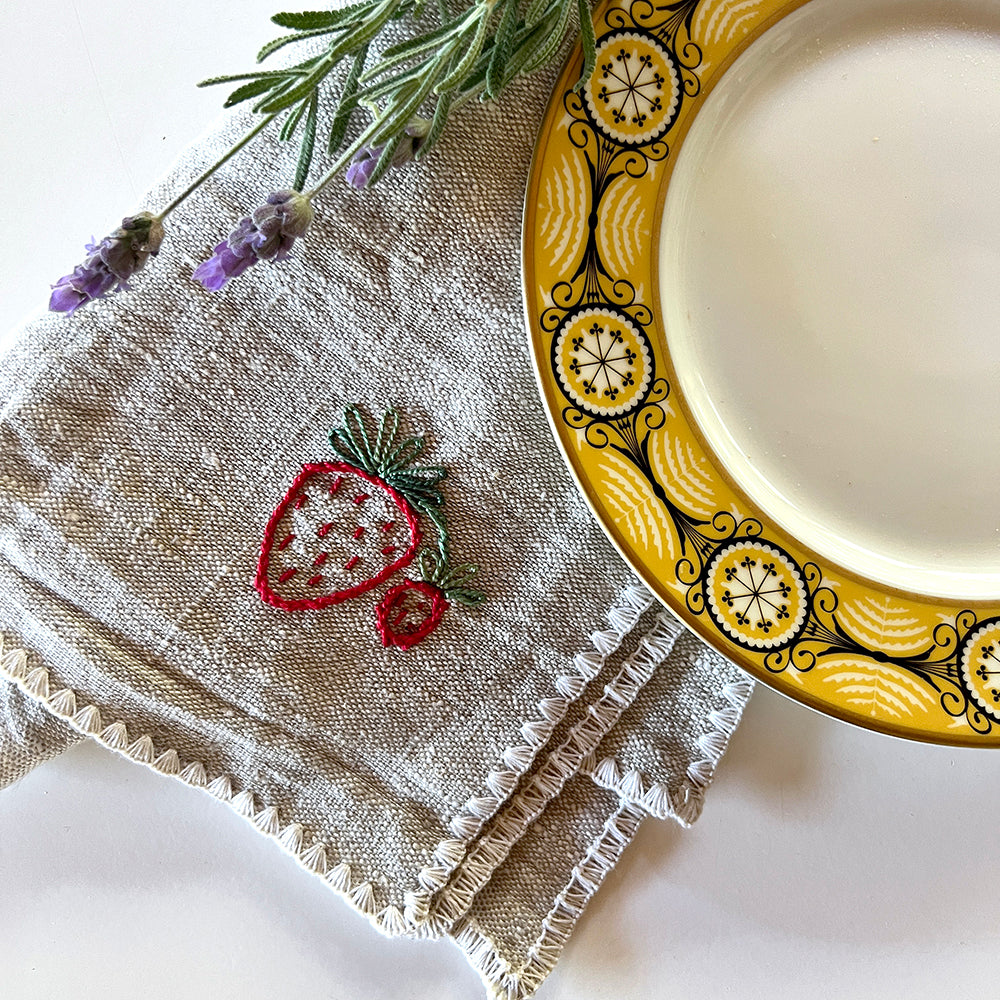 PREORDER - Hand Embroidered Linen Napkins - Set of 4 - Lavender