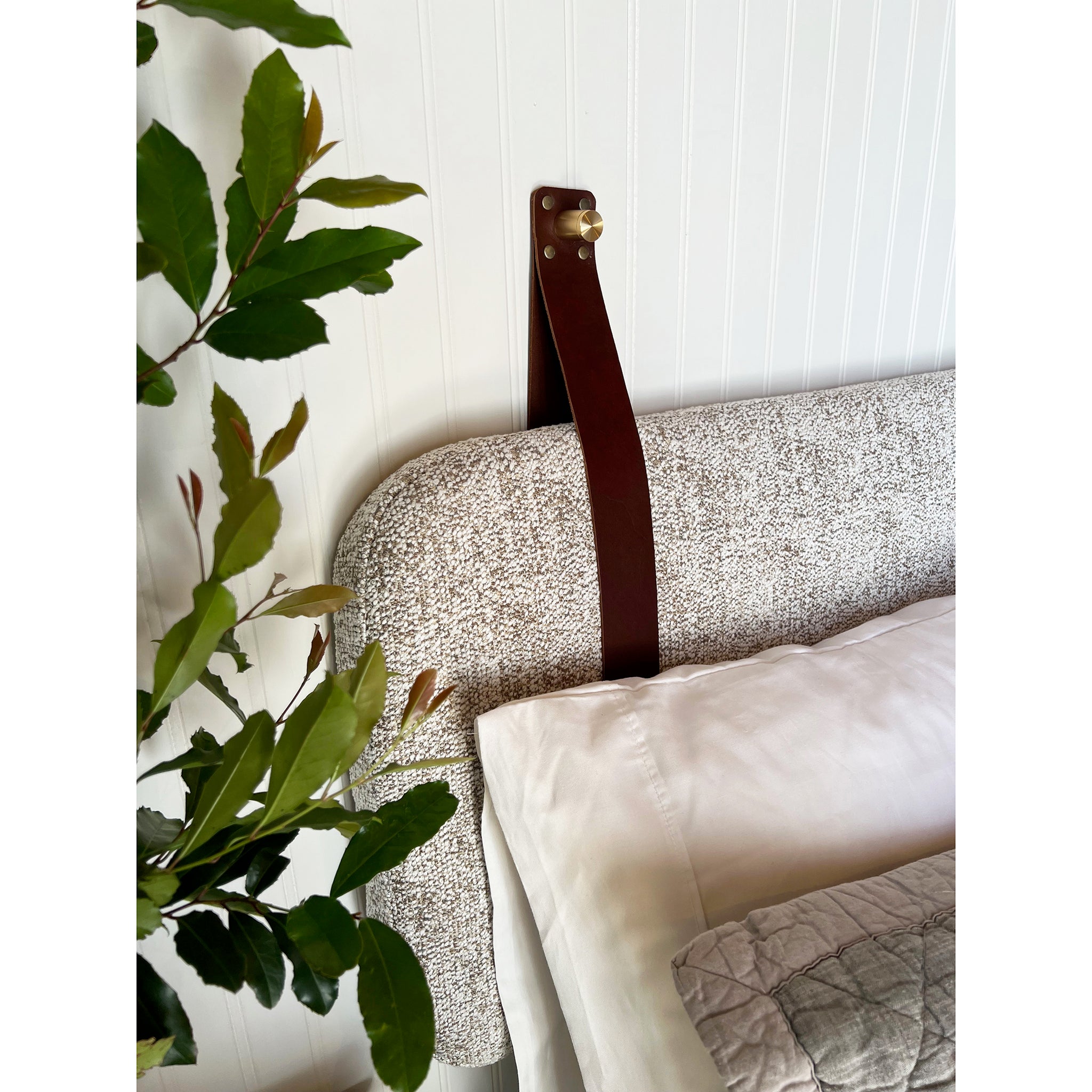 Mixed Boucle - Wall Hung Headboard Backrest Cushion with Leather Strap -  Norwegian Wood