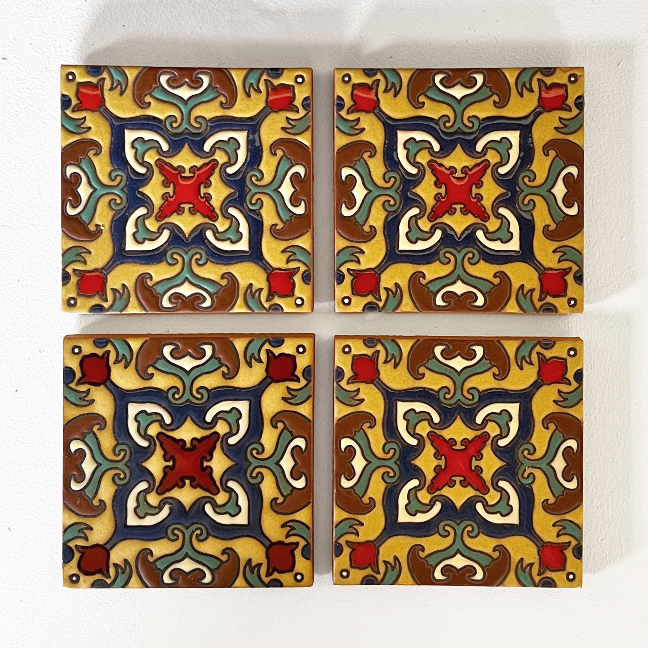 Malibu Tile Coasters - Set of 4 - Mustard, Poppy & Ocean Blue