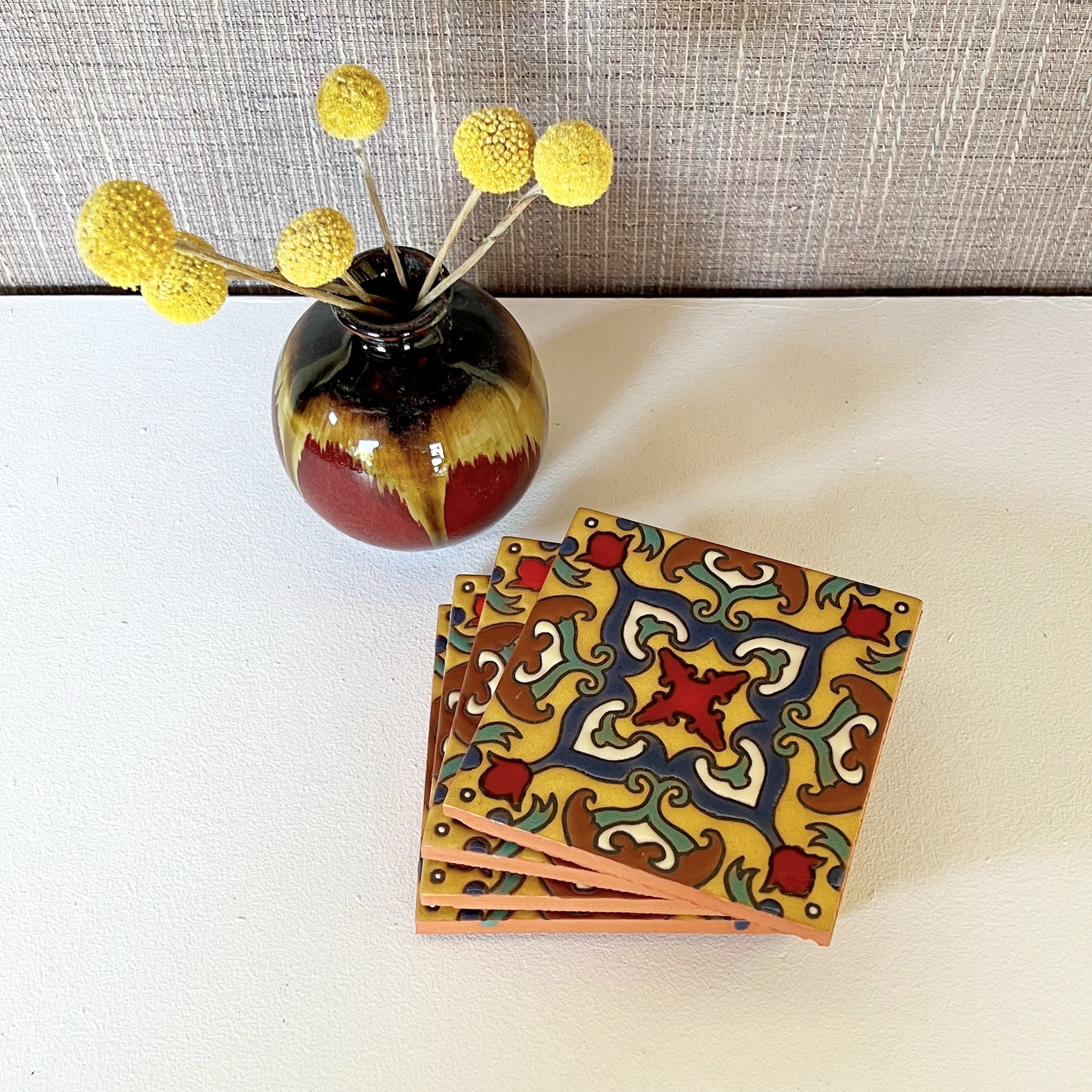 Malibu Tile Coasters - Set of 4 - Mustard, Poppy & Ocean Blue