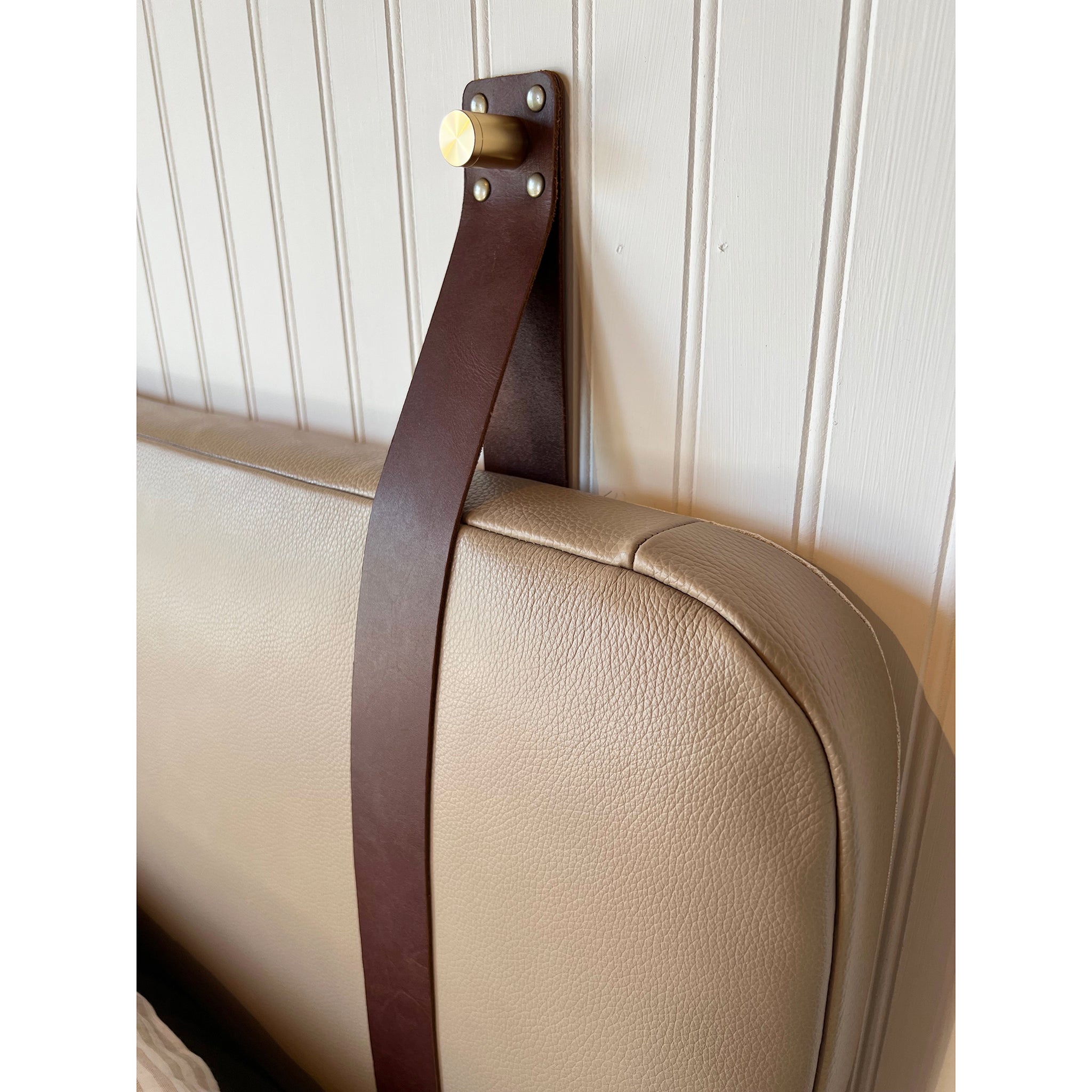 Putty Leather Headboard or Backrest Cushion with Straps - King, Cal Ki -  Norwegian Wood