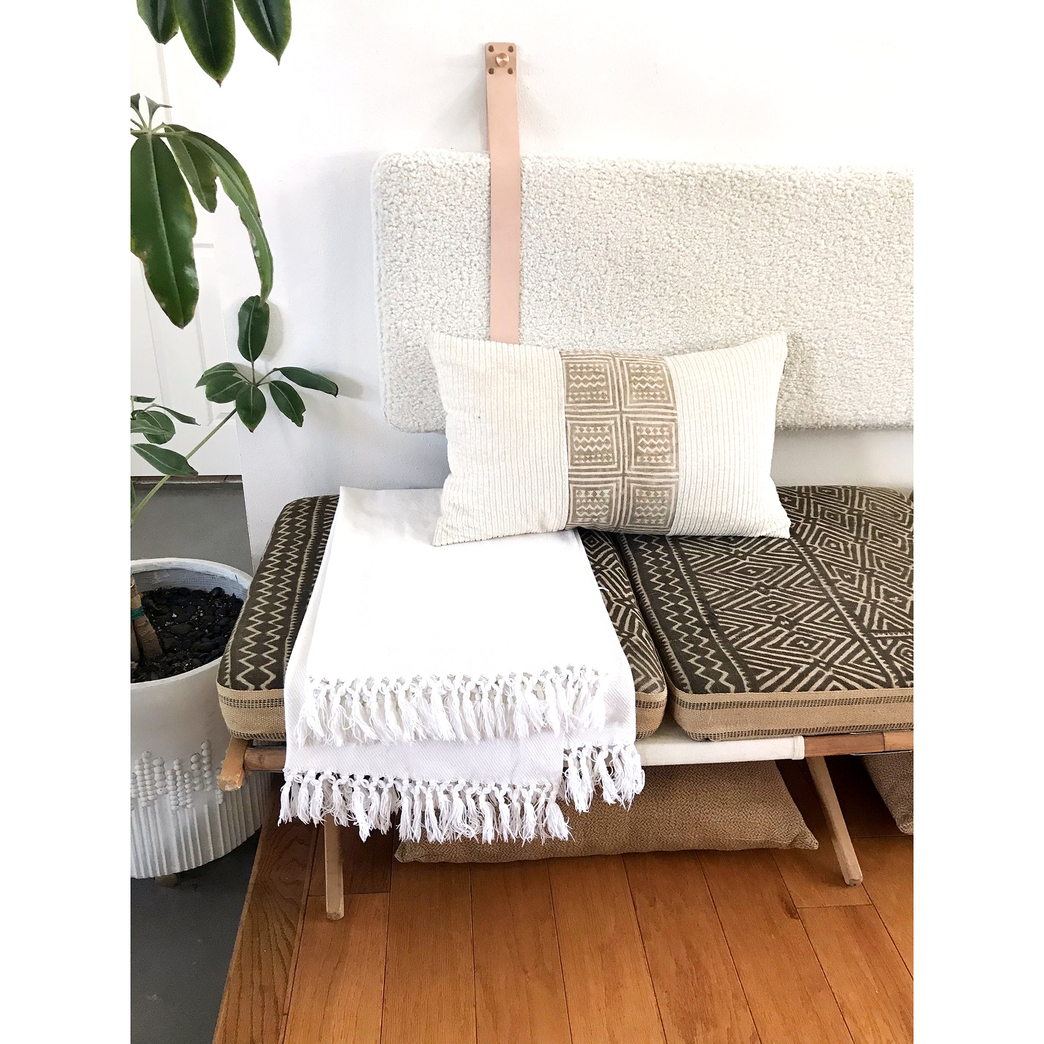 Off White Faux Shearling - Wall Mounted Headboard Backrest Cushion with  Leather Straps - Multiple Sizes - Norwegian Wood